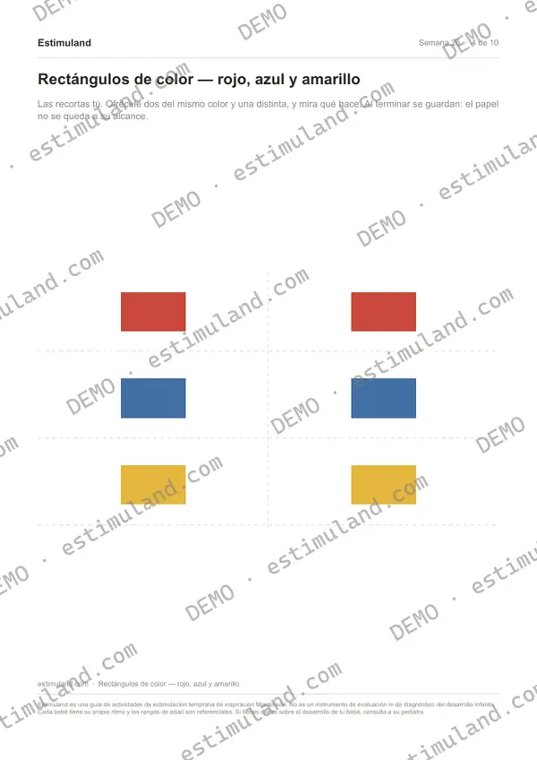 Rectángulos de color — rojo, azul y amarillo — hoja 4 de 10, en muestra
