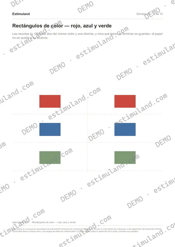 Rectángulos de color — rojo, azul y verde — hoja 4 de 10, en muestra