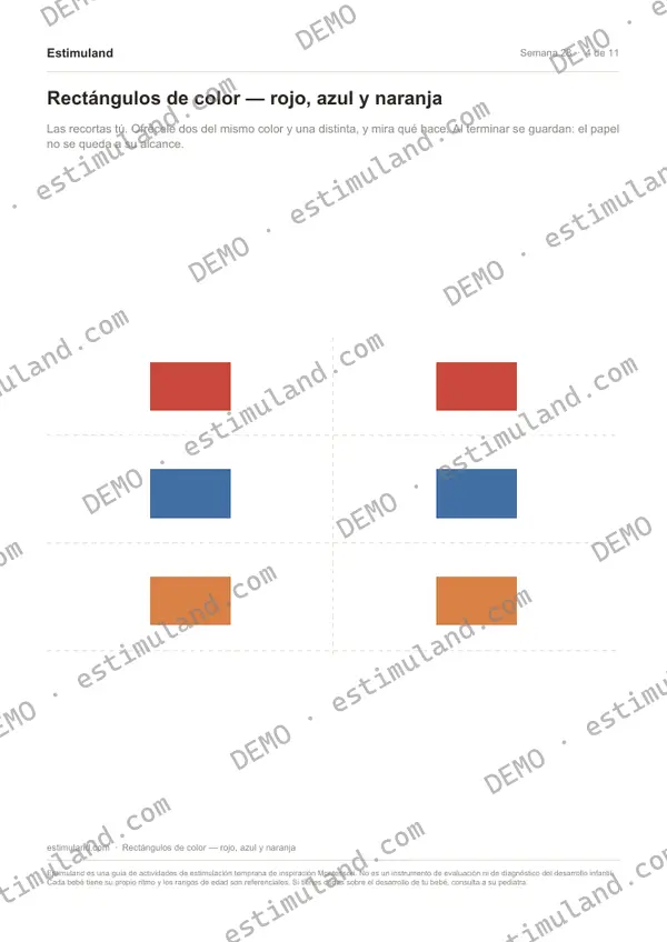 Rectángulos de color — rojo, azul y naranja — hoja 4 de 11, en muestra