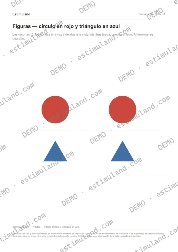 Figuras — círculo en rojo y triángulo en azul — hoja 5 de 11, en muestra