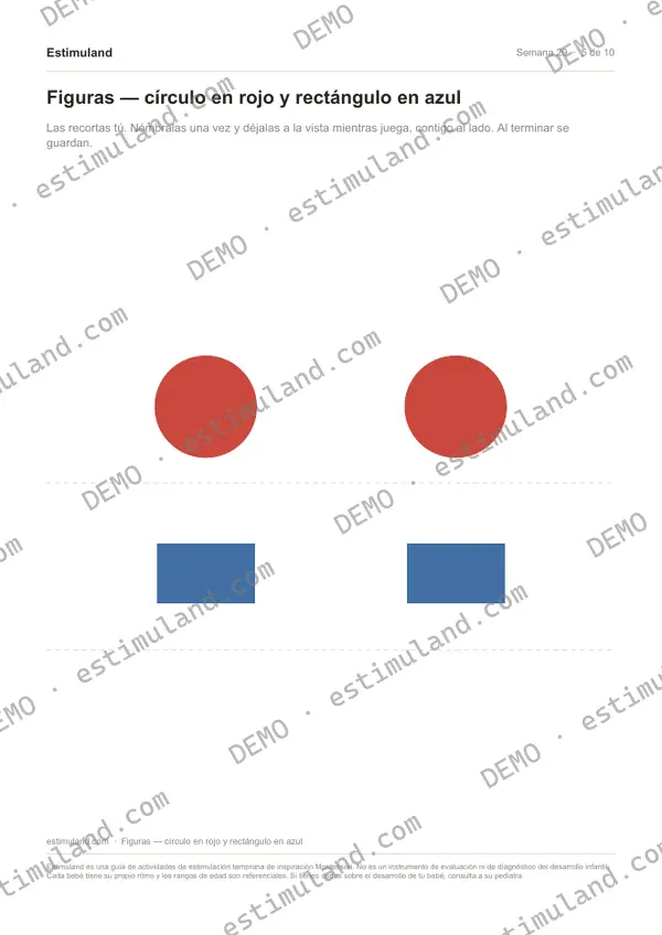 Figuras — círculo en rojo y rectángulo en azul — hoja 5 de 10, en muestra