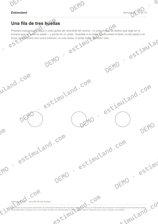 Una fila de tres huellas — hoja 1 de 10, en muestra