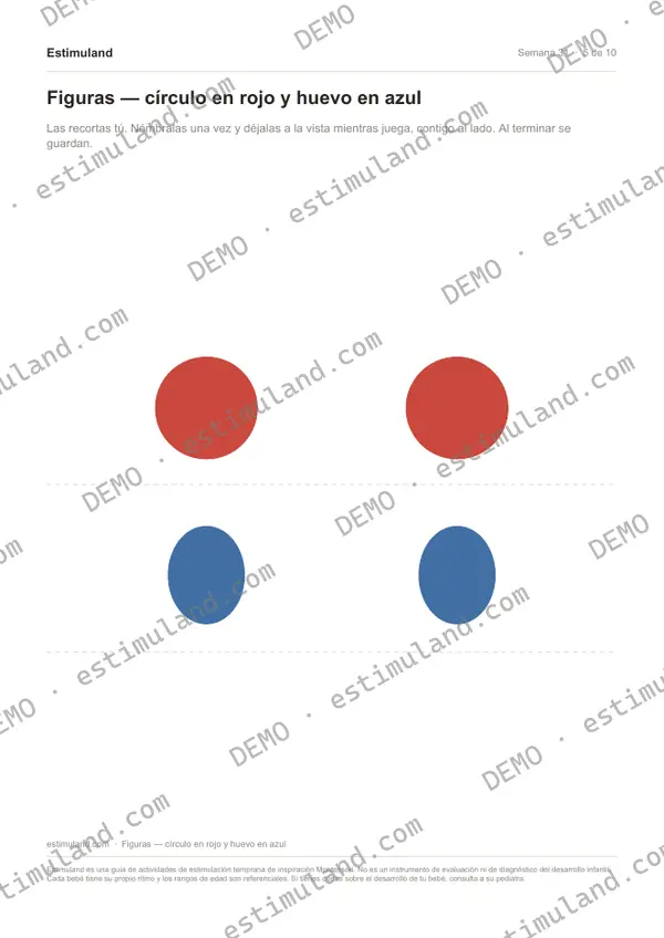 Figuras — círculo en rojo y huevo en azul — hoja 5 de 10, en muestra