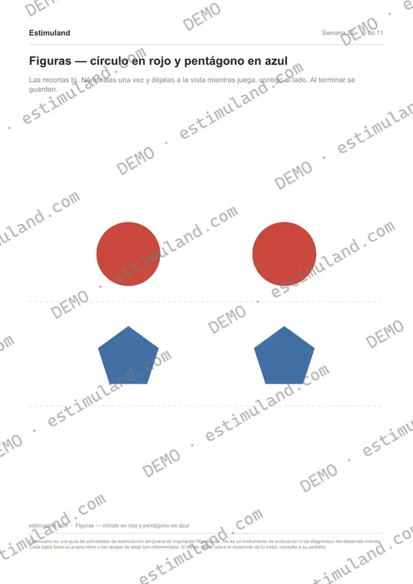 Figuras — círculo en rojo y pentágono en azul — hoja 5 de 11, en muestra