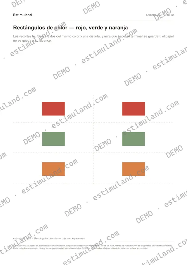Rectángulos de color — rojo, verde y naranja — hoja 4 de 10, en muestra