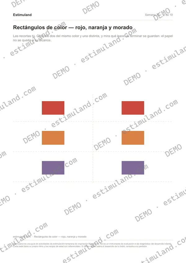Rectángulos de color — rojo, naranja y morado — hoja 4 de 10, en muestra