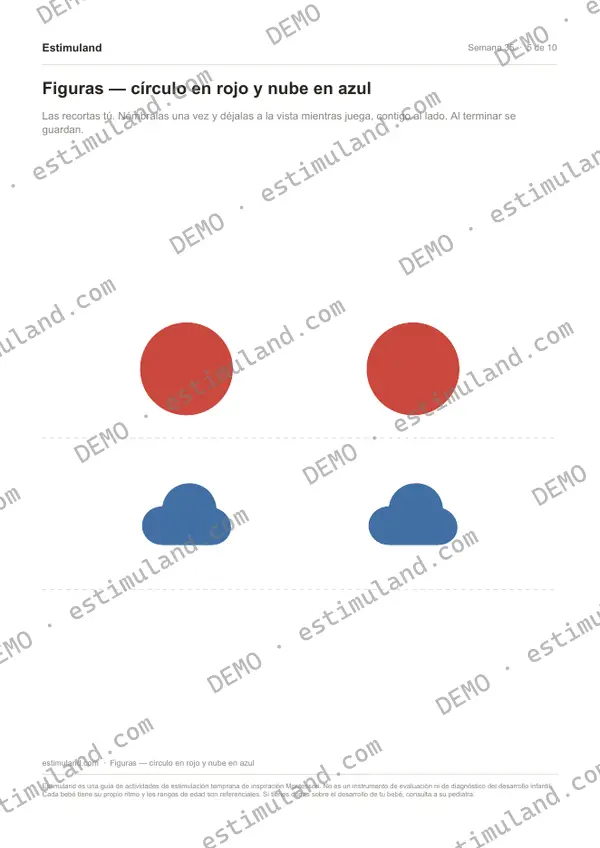 Figuras — círculo en rojo y nube en azul — hoja 5 de 10, en muestra