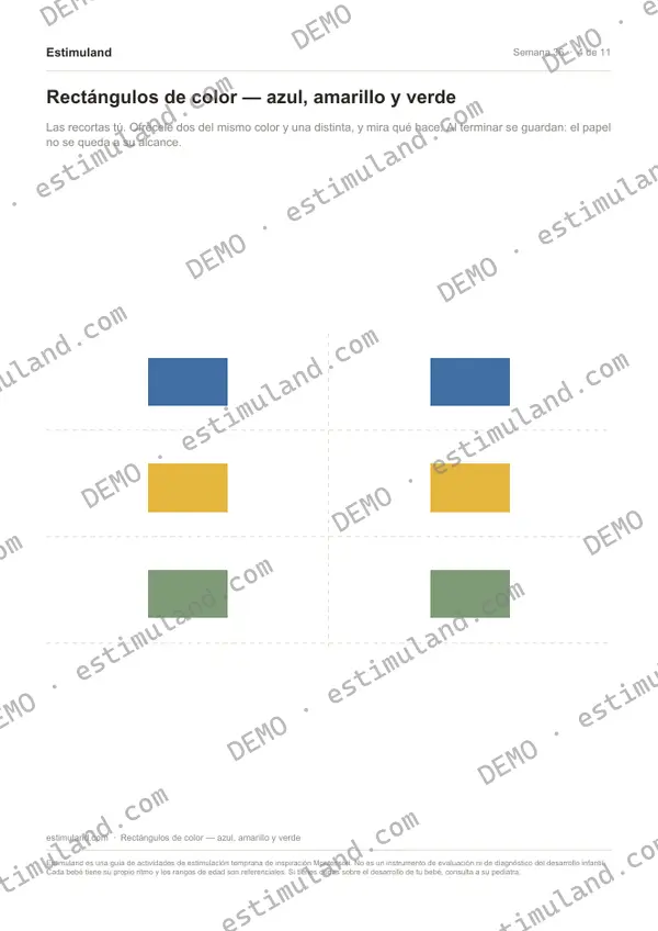 Rectángulos de color — azul, amarillo y verde — hoja 4 de 11, en muestra