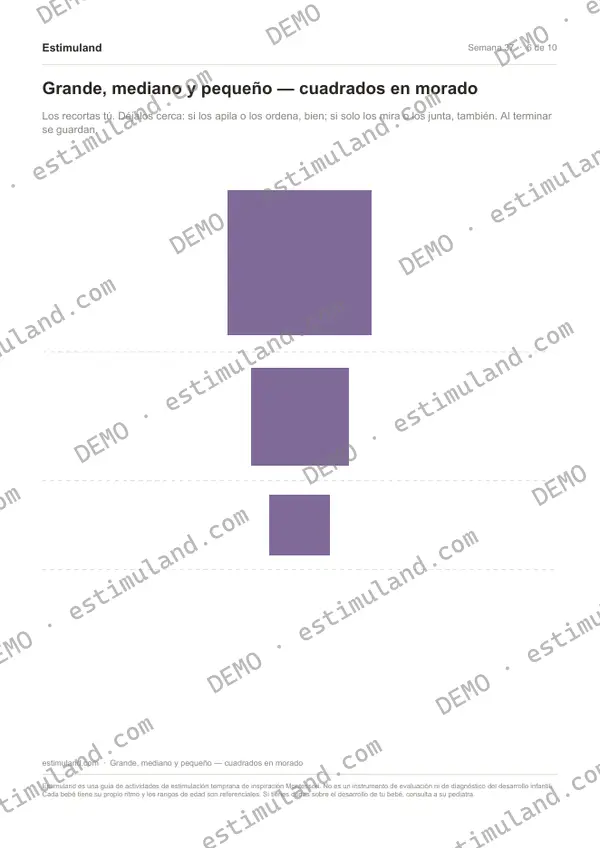 Grande, mediano y pequeño — cuadrados en morado