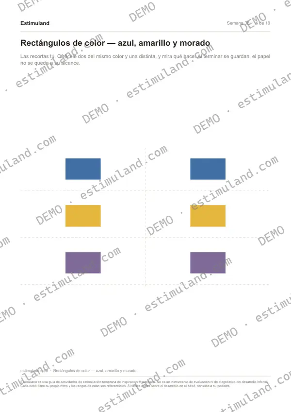 Rectángulos de color — azul, amarillo y morado — hoja 4 de 10, en muestra