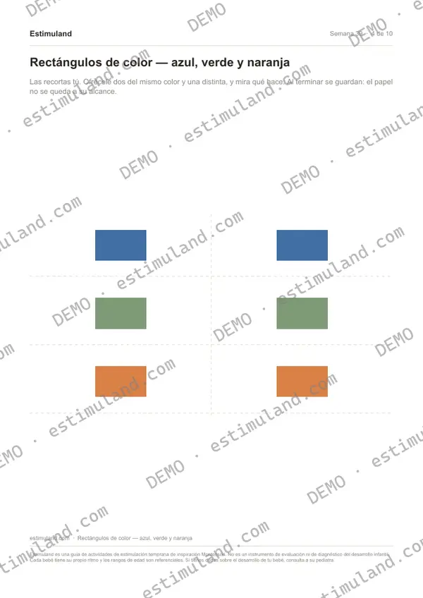 Rectángulos de color — azul, verde y naranja — hoja 4 de 10, en muestra