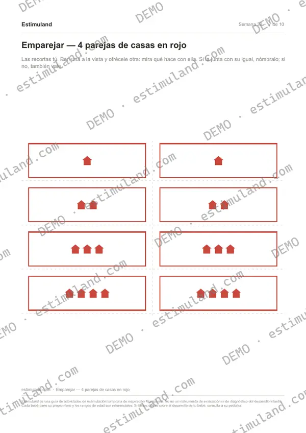 Emparejar — 4 parejas de casas en rojo — hoja 7 de 10, en muestra