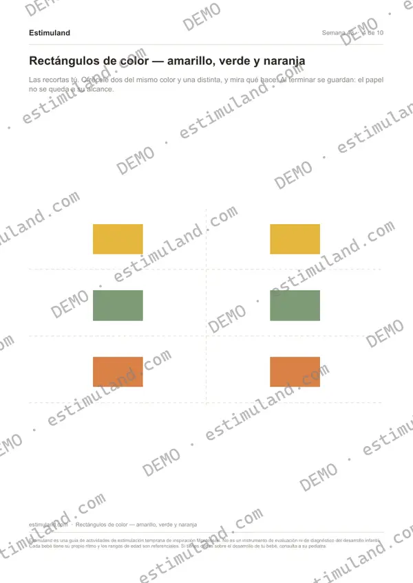 Rectángulos de color — amarillo, verde y naranja — hoja 4 de 10, en muestra