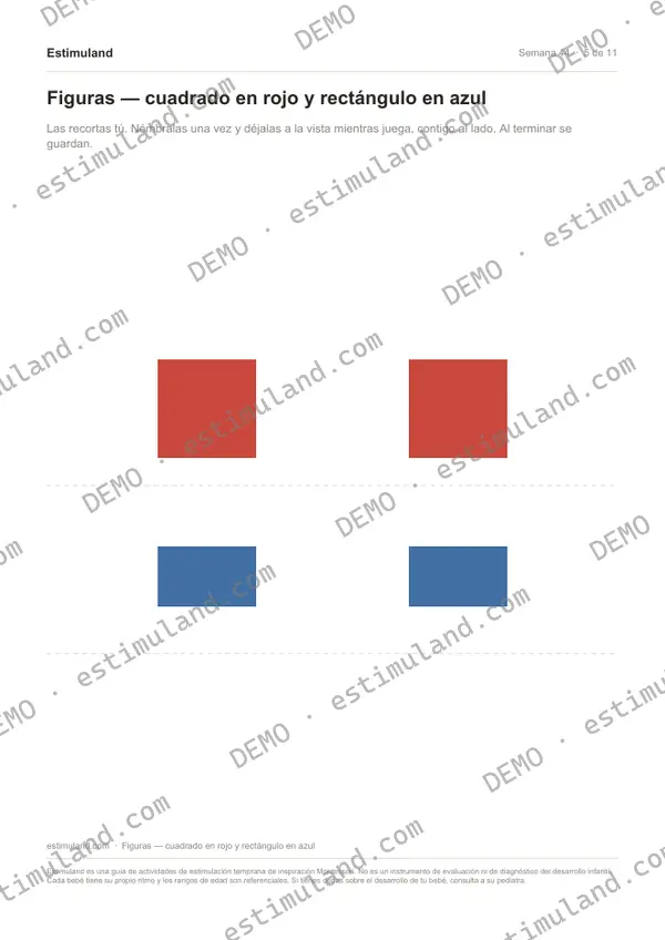 Figuras — cuadrado en rojo y rectángulo en azul — hoja 5 de 11, en muestra