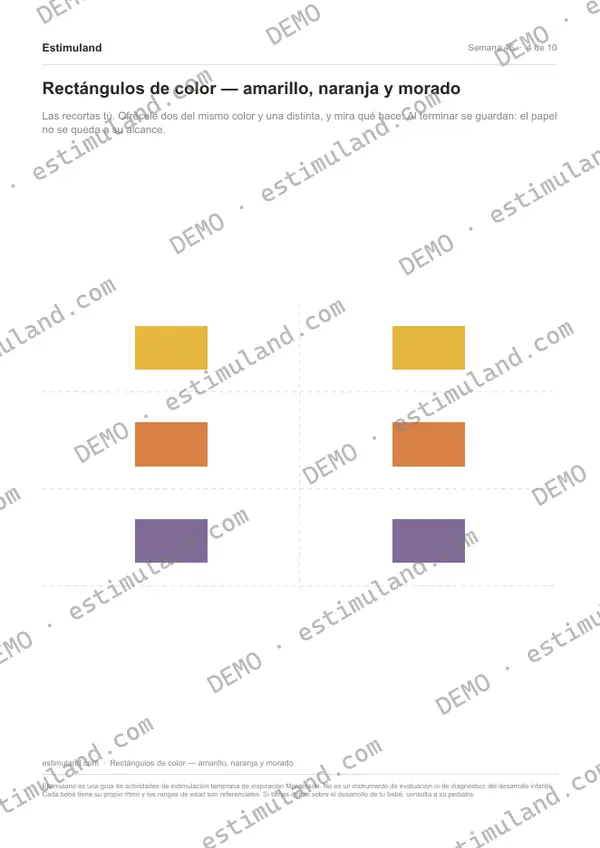 Rectángulos de color — amarillo, naranja y morado — hoja 4 de 10, en muestra