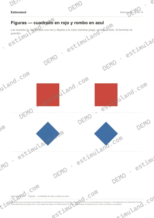 Figuras — cuadrado en rojo y rombo en azul — hoja 5 de 10, en muestra