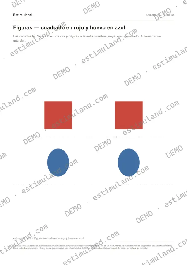 Figuras — cuadrado en rojo y huevo en azul — hoja 5 de 10, en muestra