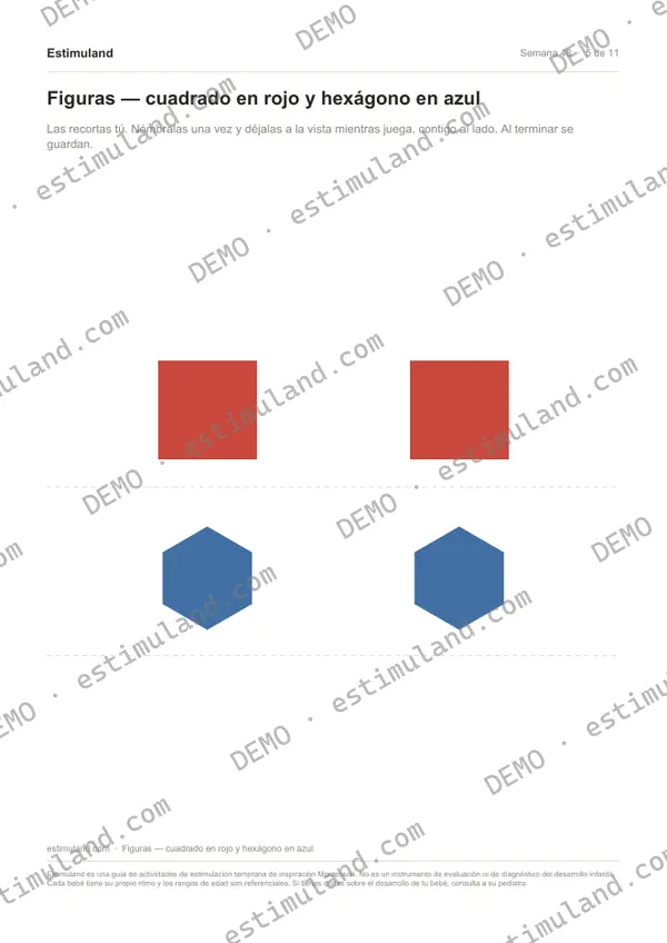 Figuras — cuadrado en rojo y hexágono en azul — hoja 5 de 11, en muestra