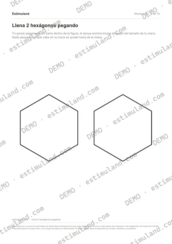 Llena 2 hexágonos pegando — hoja 3 de 10, en muestra