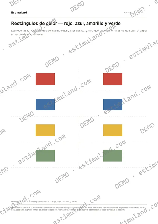 Rectángulos de color — rojo, azul, amarillo y verde — hoja 8 de 12, en muestra