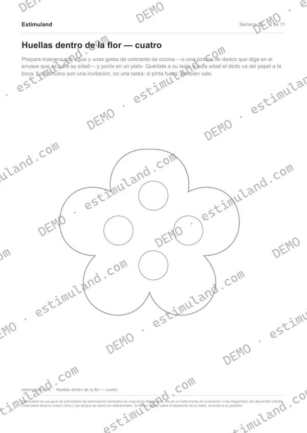 Huellas dentro de la flor — cuatro — hoja 2 de 11, en muestra