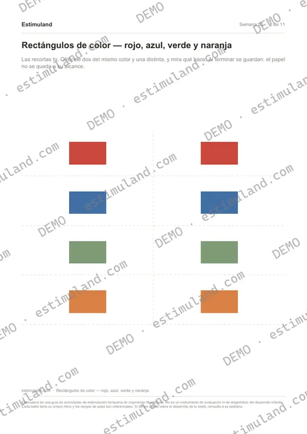 Rectángulos de color — rojo, azul, verde y naranja — hoja 8 de 11, en muestra