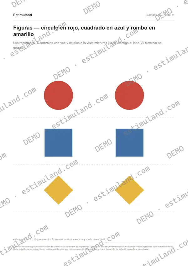 Figuras — círculo en rojo, cuadrado en azul y rombo en amarillo — hoja 9 de 11, en muestra