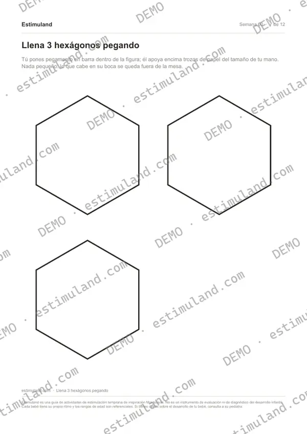 Llena 3 hexágonos pegando — hoja 7 de 12, en muestra