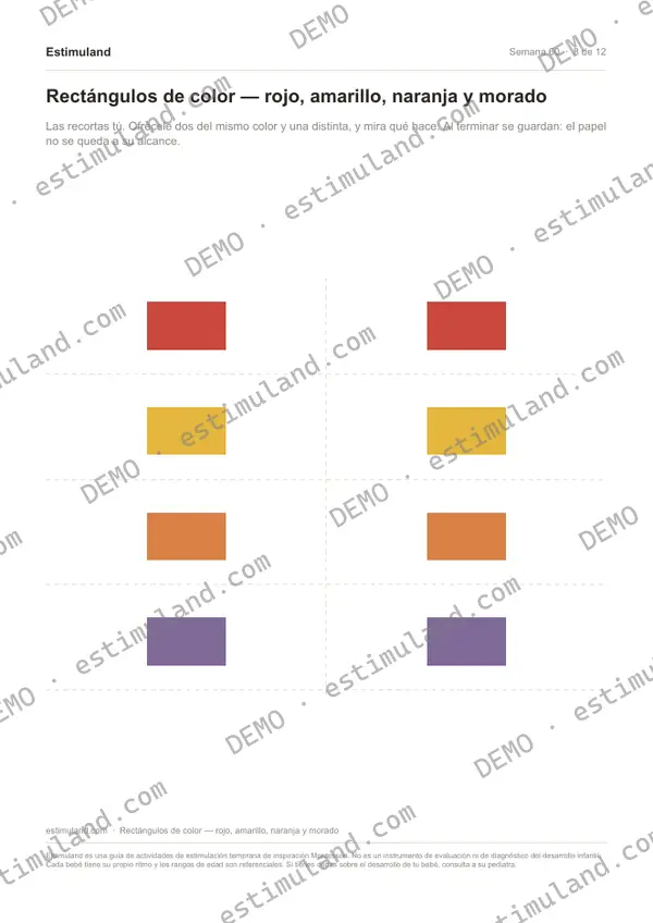 Rectángulos de color — rojo, amarillo, naranja y morado — hoja 8 de 12, en muestra