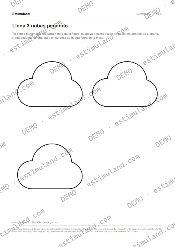 Llena 3 nubes pegando — hoja 7 de 11, en muestra