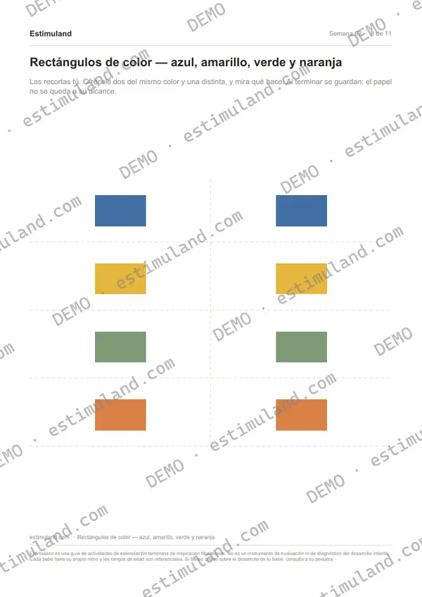 Rectángulos de color — azul, amarillo, verde y naranja — hoja 8 de 11, en muestra