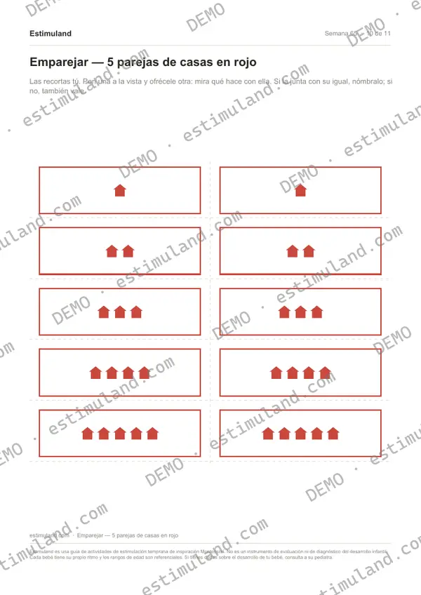Emparejar — 5 parejas de casas en rojo — hoja 10 de 11, en muestra