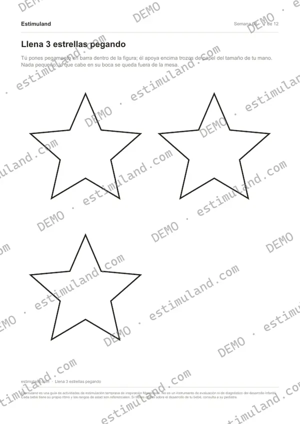 Llena 3 estrellas pegando — hoja 7 de 12, en muestra
