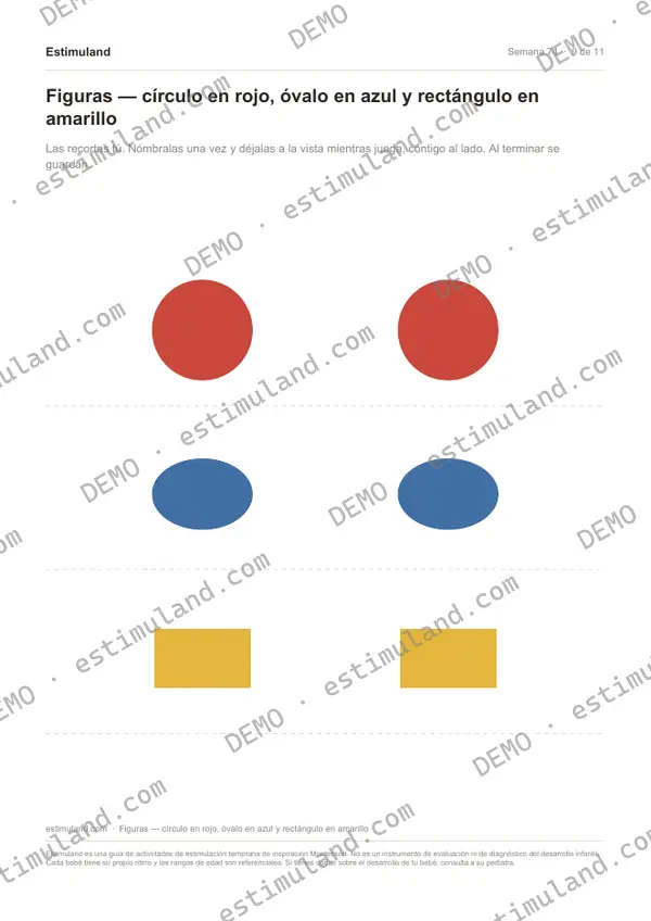 Figuras — círculo en rojo, óvalo en azul y rectángulo en amarillo — hoja 9 de 11, en muestra
