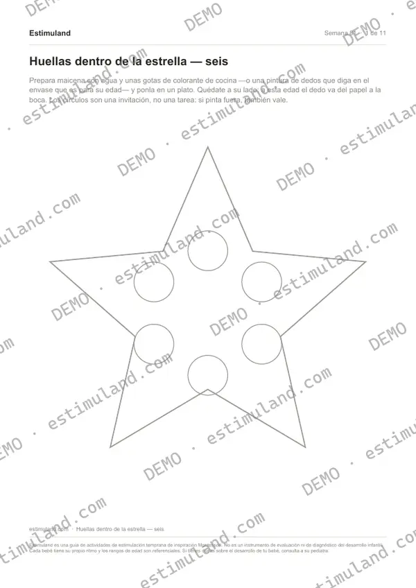 Huellas dentro de la estrella — seis — hoja 1 de 11, en muestra
