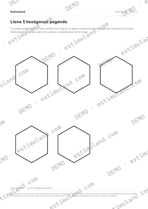 Llena 5 hexágonos pegando — hoja 8 de 11, en muestra