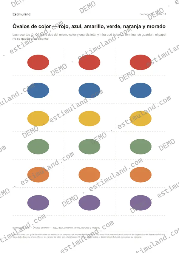 Óvalos de color — rojo, azul, amarillo, verde, naranja y morado — hoja 9 de 11, en muestra
