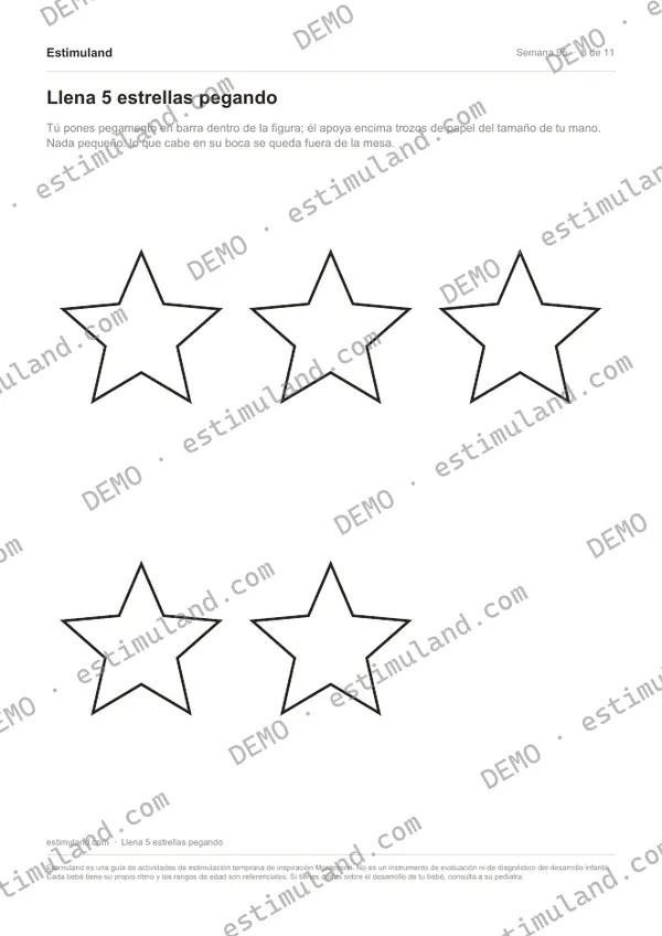 Llena 5 estrellas pegando — hoja 8 de 11, en muestra
