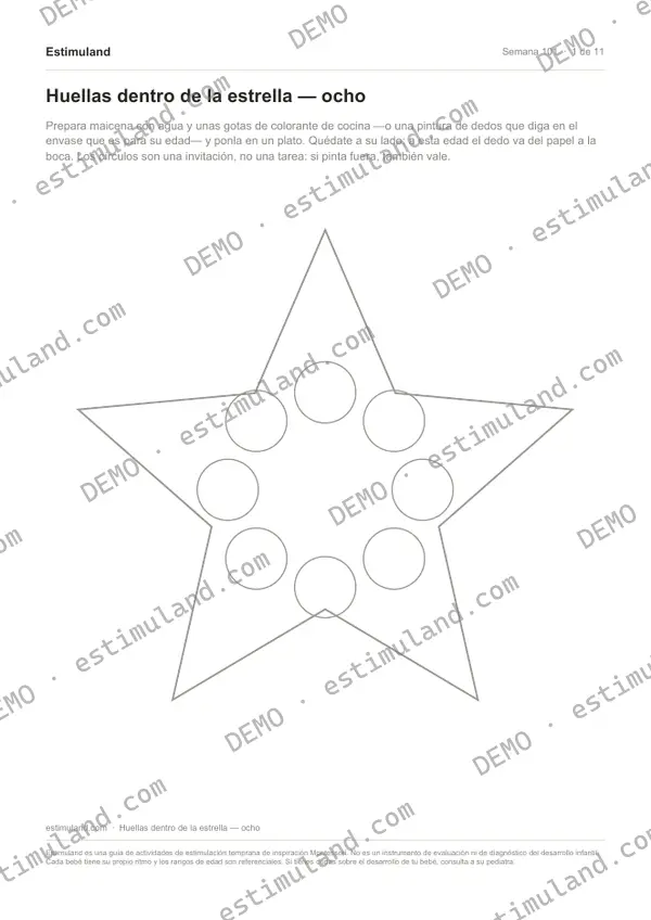 Huellas dentro de la estrella — ocho — hoja 1 de 11, en muestra