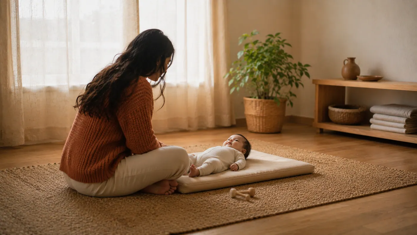 Una madre con su bebé en casa: la misma canción, todos los días