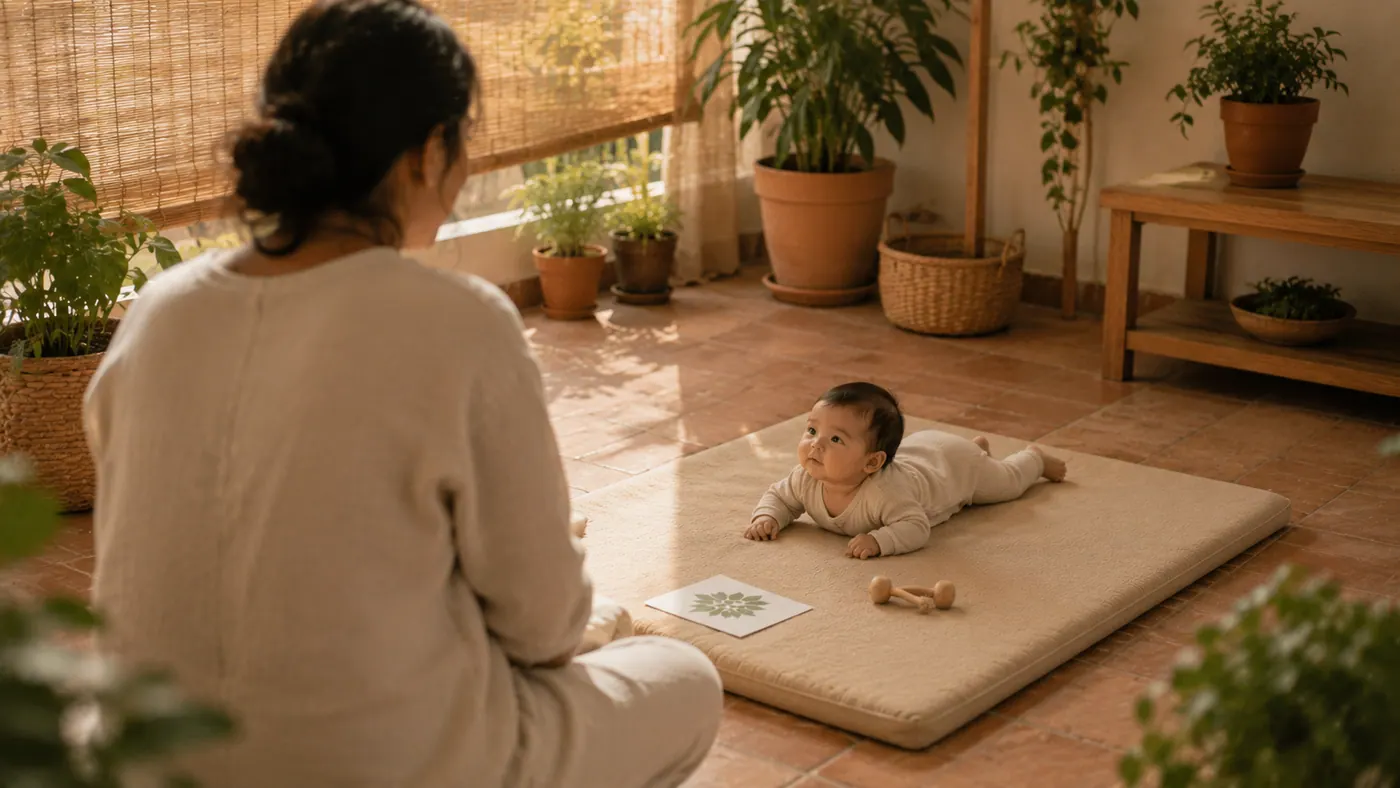 Una madre con su bebé en casa: texturas que se pueden tocar