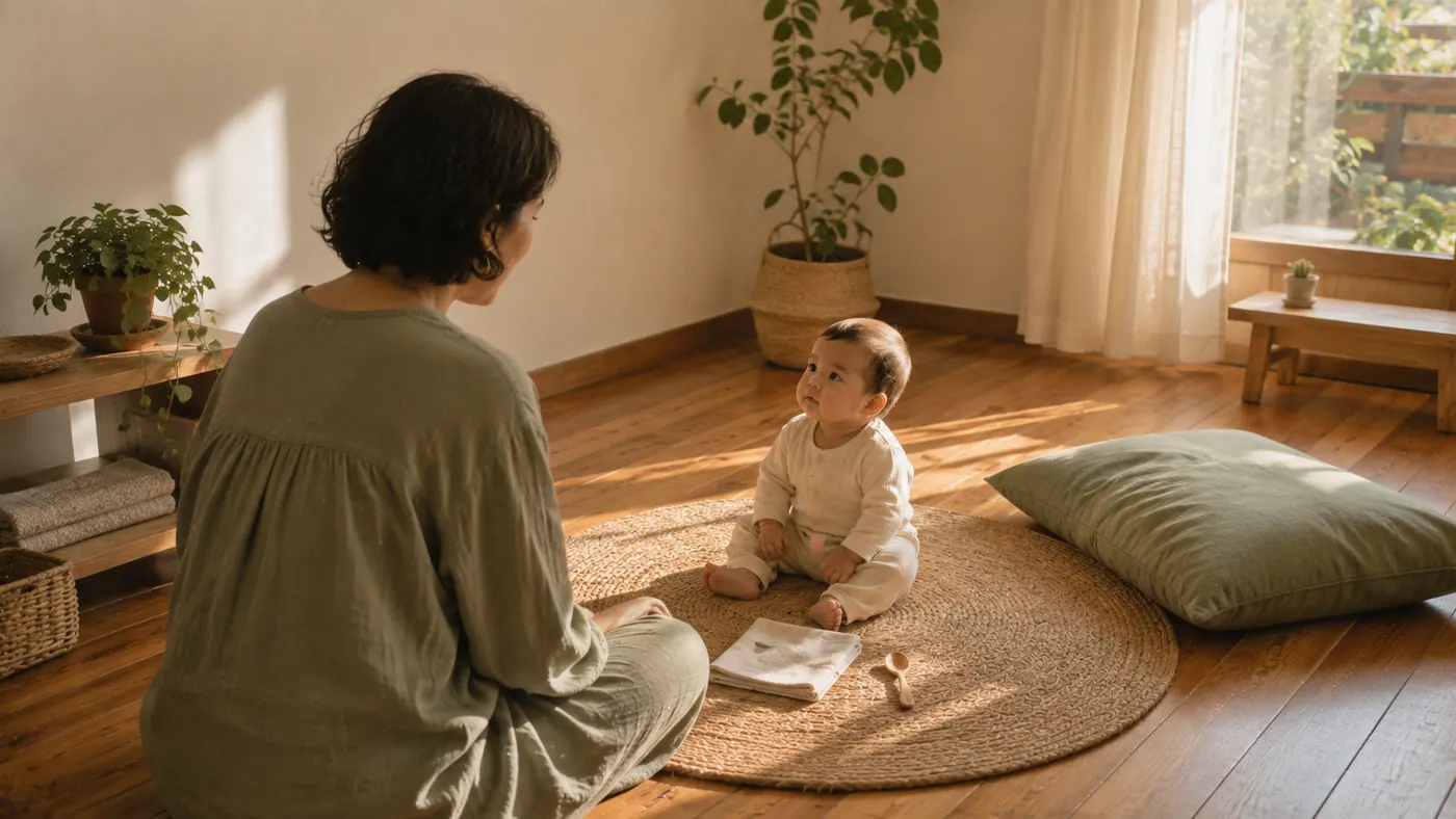 Una madre con su bebé en casa: la primera cuchara