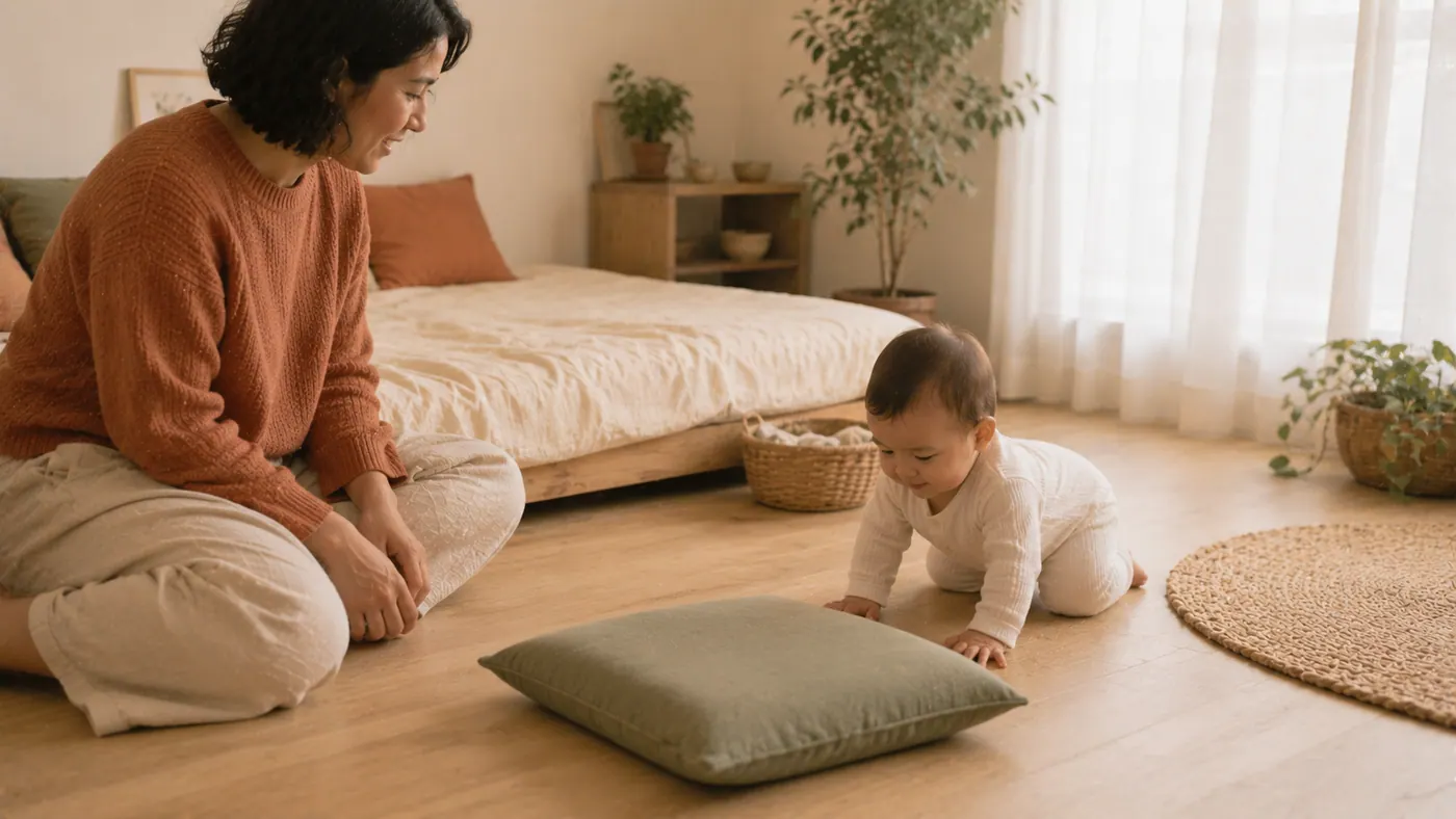 Una madre con su bebé en casa: gatear de verdad