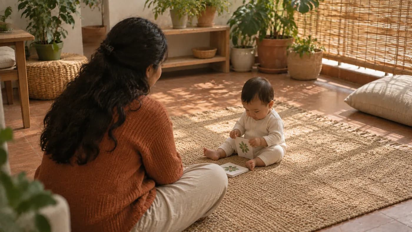 Una madre con su bebé en casa: palabras que ya entiende