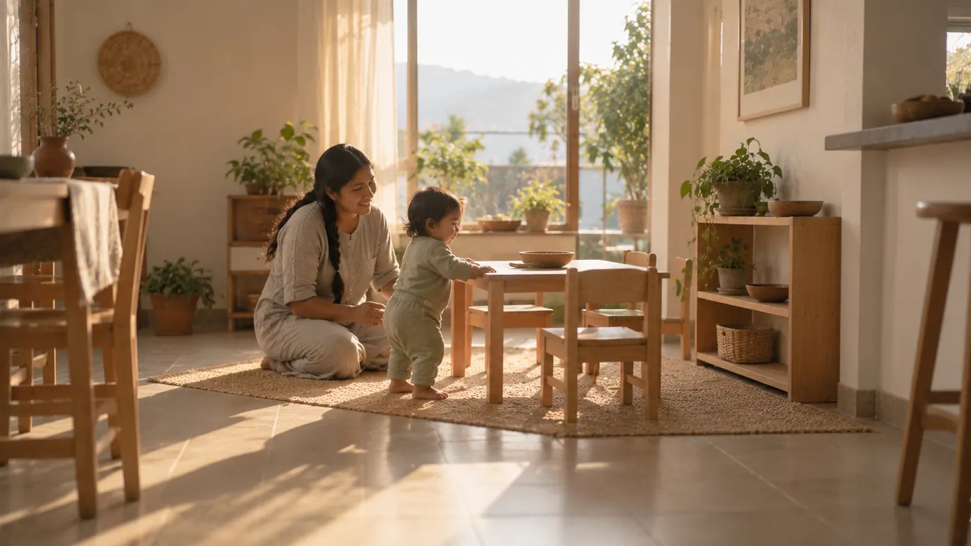 Una madre con su bebé en casa: los primeros pasos