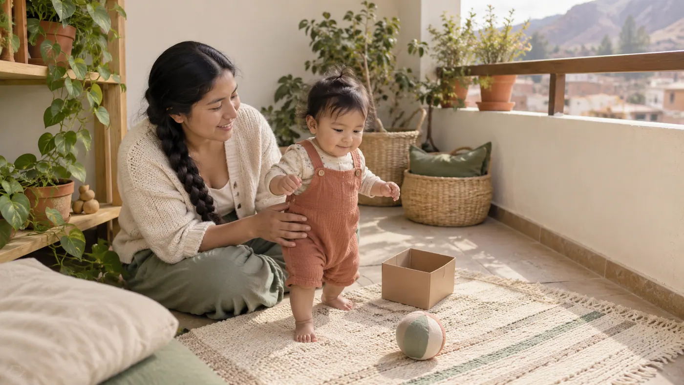 Una madre con su bebé en casa: correr, o casi