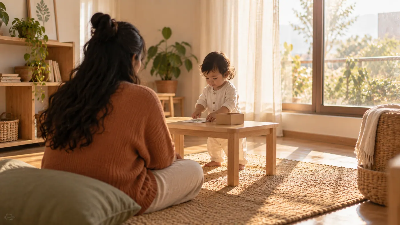 Una madre con su bebé en casa: meter cosas por su sitio
