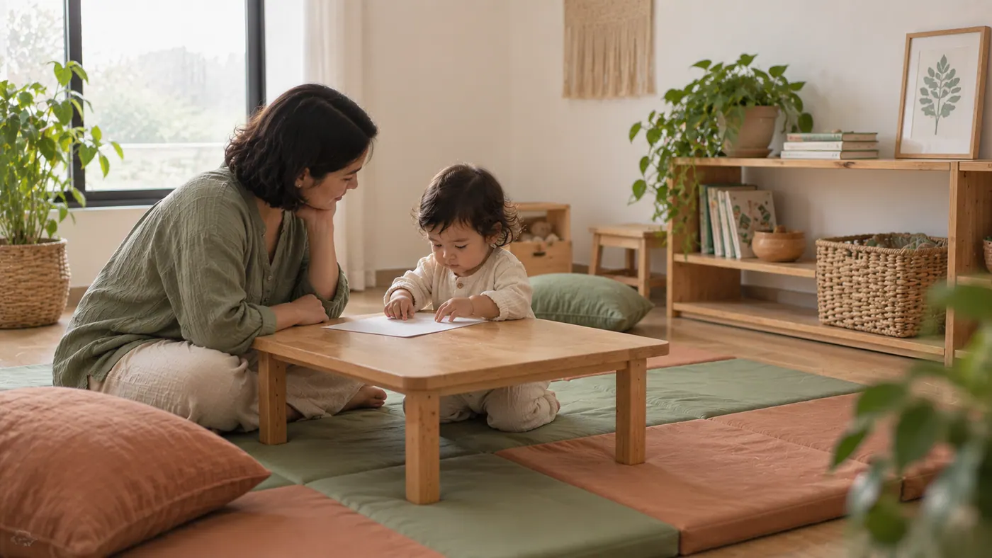 Una madre con su bebé en casa: diez palabras